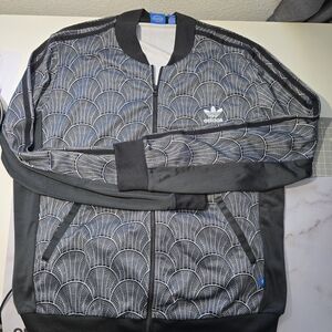 Adidas Men's Black and White Patterned Bomber Jacket